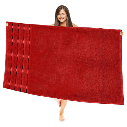 Elegant Comfort 100% Turkish Cotton 4 Lines Viscose Stripe Jumbo Bath Towel - Hotel Spa Quality Extra Large 35 x 70 Inch Bath Towel Ultra Soft, Super Absorbent Quick Dry Large Bath Towel, Red