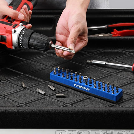 CASOMAN 2PCS 1/4" Hex Bit Organizer with Magnetic Base - Blue, 86 Hole Bit Organizer with Strong Magnetic Base, Magnetic Bit Organizer for Your Specialty