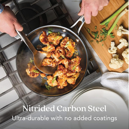 Anolon N2 Carbon Steel Frying Pan 25cm, Nonstick Skillet, Induction Compatible, Lightweight, Oven Safe to 400 C, Rust Resistant, Ergonomic Handle, Black Cookware