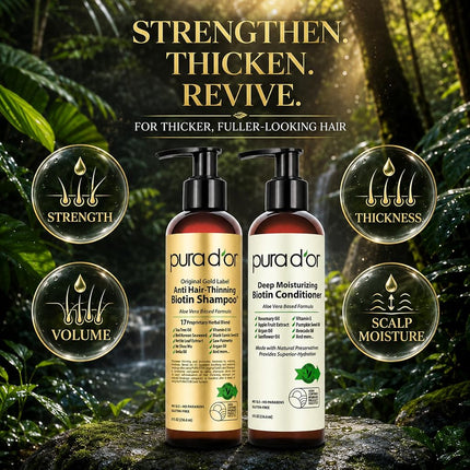 PURA D'OR Anti-Thinning Biotin Shampoo & Conditioner (8oz x 2) Original Gold Label Set, Clinically Tested Effective Solution with Herbal DHT Blockers, All Hair Types, Men & Women (Packaging may vary)