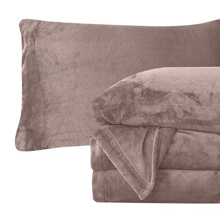 Elegant Comfort Luxuriously Soft 4-Piece Velvet Plush Flannel Sheet Set - Premium Quality - Cozy Warm, Anti-Static, Non Pilling Fuzzy Velvet Flannel Fleece Deep Pocket Sheet Set - Twin, Taupe
