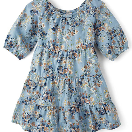 Gymboree Girls' One Size and Toddler Short Sleeve Casual Printed Dresses, Blue Flowers, 7