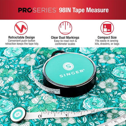Singer Pro Series Retractable Pocket Tape Measure-96-inch, Metal Plastic, Teal, 2.5 m