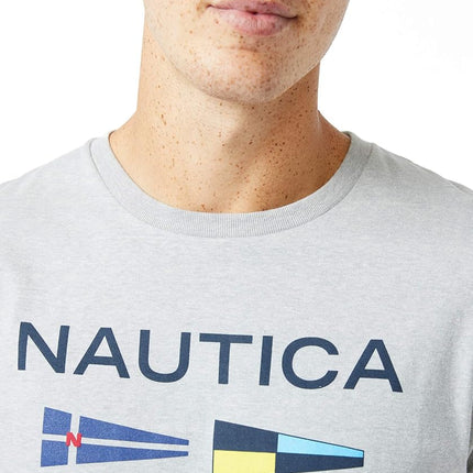 Camiseta gráfica de bandera de señal con logotipo sostenible para hombre Nautica, gris jaspeado, S