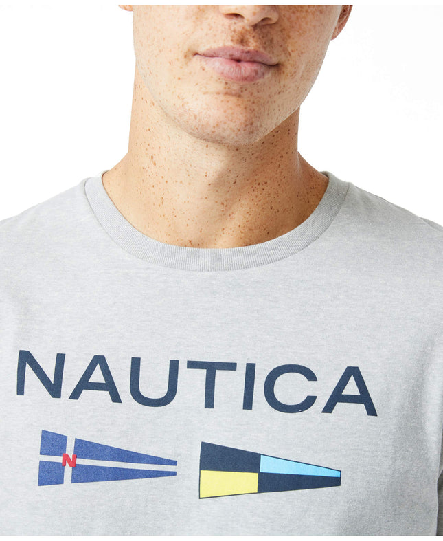 Camiseta gráfica de bandera de señal con logotipo sostenible para hombre Nautica, gris jaspeado, S