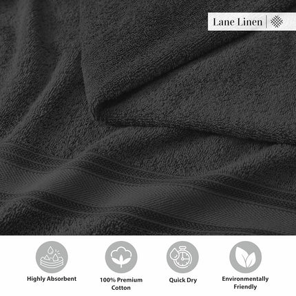 LANE LINEN 100% Cotton Bath Towels 4 Pack (30"x60") - Zero Twist, Mercerized Cotton Large Towel Set for Bathroom - Quick Dry, Soft & Absorbent Large Bath Towel Set - Oeko Tex Certified - Black Towels