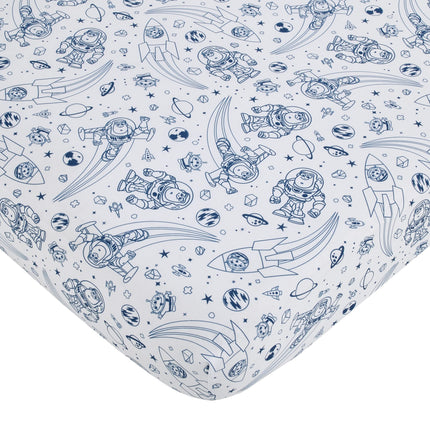 Juego de ropa de cama de 3 piezas para cuna de guardería Disney Toy Story Outta This World azul y gris - Edredón, sábana bajera para cuna y falda para cuna, azul marino (4763276P)