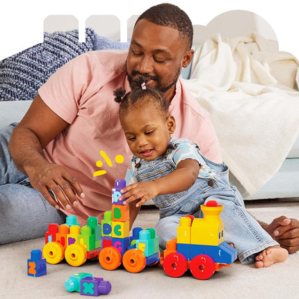 MEGA BLOKS Building Toy ABC Blocks Train Set with Sounds and Music, ABC Musical Train Learning Toy for Toddlers 1-3 - FWK22