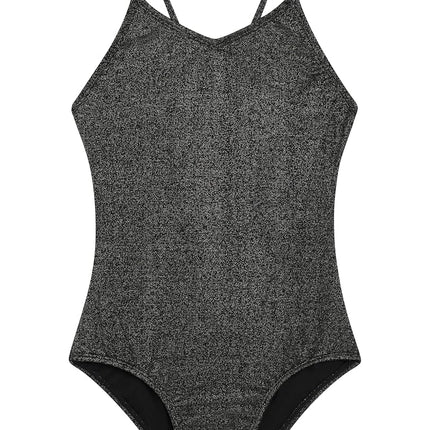 Kanu Surf Girls' Hurricane Beach Sport UPF 50 One Piece Swimsuit, Sparkle Solid Black, 14