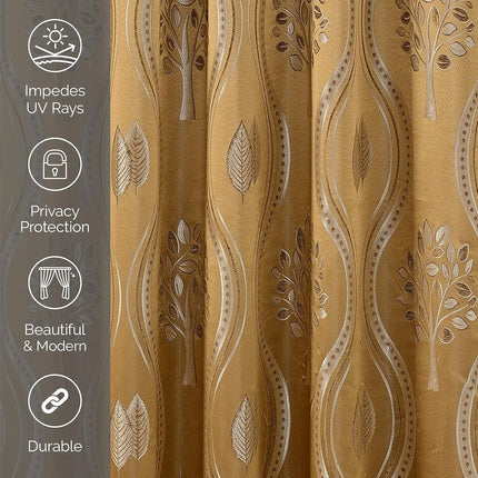 Elegant Comfort Aurora Jacquard Look Curtain Panel Set with Attached Valance 54" X 84 inch (Set of 2), Taupe