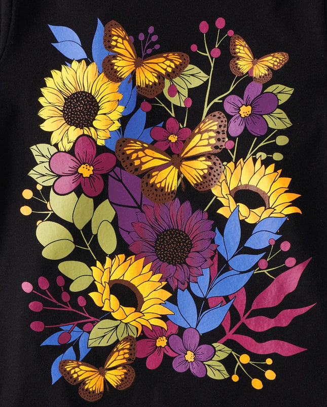 The Children's Place T-shirts graphiques à manches longues toutes fêtes pour filles, lots multiples, lot de 2 T-shirts Halloween Licorne/Tournesols, Moyen