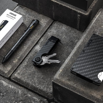 The Ridge Bolt Action Ballpoint Pen | Metal Retractable Compact Writing Instrument | Textured Grip & Internal Pressurized Refill | Carbon Fiber 3k