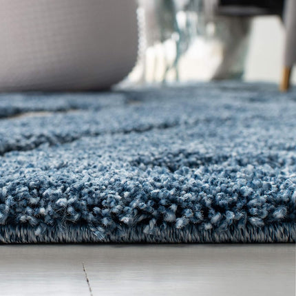SAFAVIEH Florida Shag Collection 2'3" x 7' Light Blue/Cream SG455 Scrolling Vine Graceful Swirl Textured Non-Shedding Living Room Bedroom Dining Room Entryway Plush 1.2-inch Thick Runner Rug