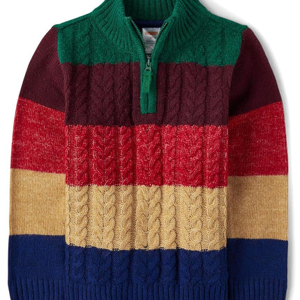 Gymboree Boys' and Toddler Long Sleeve Quarter Zip Sweaters, Red/Green Colorblock, 18-24 Months