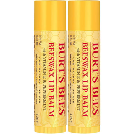 Burt's Bees 100% Natural Moisturizing Lip Balm, Beeswax, 2 Tubes in Blister Box