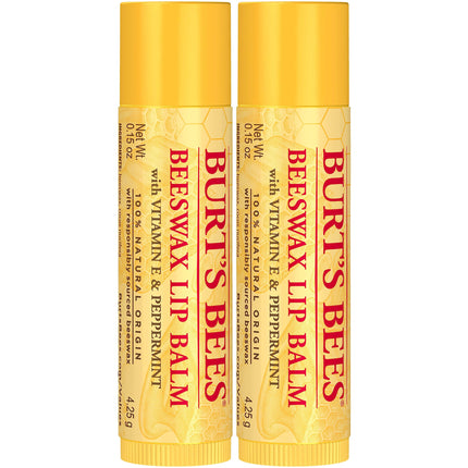 Burt's Bees 100% Natural Moisturizing Lip Balm, Beeswax, 2 Tubes in Blister Box