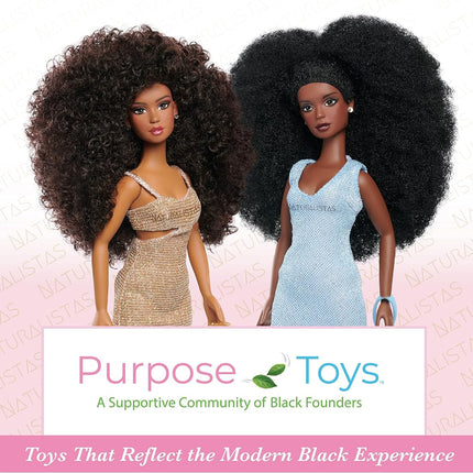 Purpose Toys Naturalistas 11.5-inch Grace Fashion Doll and Accessories with 4B Textured Hair, Medium Brown Skin Tone, Deluxe Influencer Set