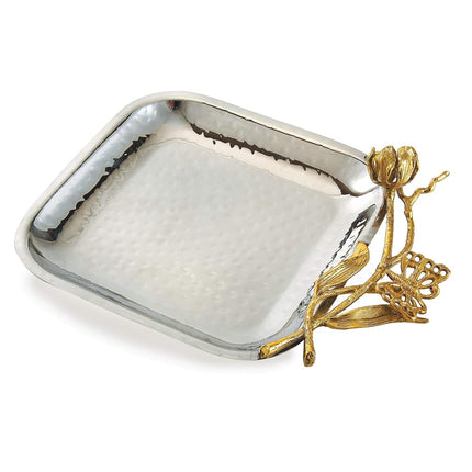 Elegance Butterfly Square Tray, 6.5", Silver/Gold