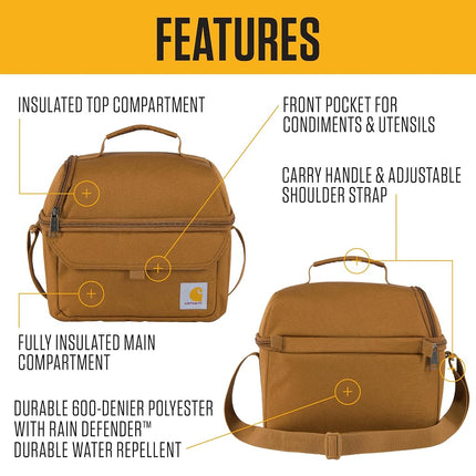 Carhartt 12 Can Two Compartment Lunch Box | Durable, Fully-Insulated Lunch Bag for Women & Men, Duck Blind Case, Large Lunchbox (Industry Red)