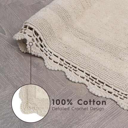 Laura Ashley Crochet Cotton 24x40 Bath Rug, Linen