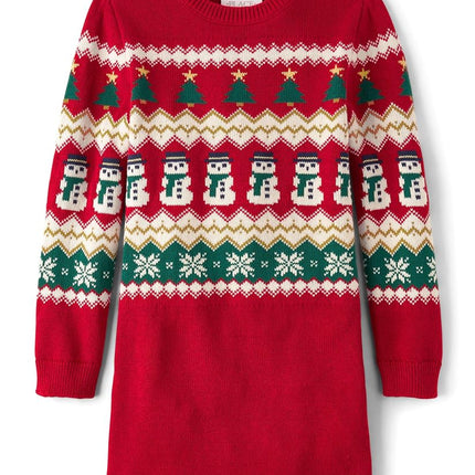 The Children's Place Girls' Long Sleeve Sweater Dress, Red Fairisle, XX-Large