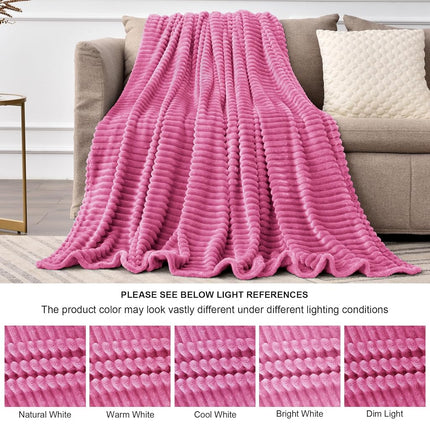BEDELITE Fleece Blanket Twin Size – 3D Ribbed Jacquard Soft and Warm Decorative Fuzzy Blankets – Cozy, Fluffy, Plush Lightweight Throw Blankets for Couch, Bed, Sofa(Hot Pink, 60x80 inches)