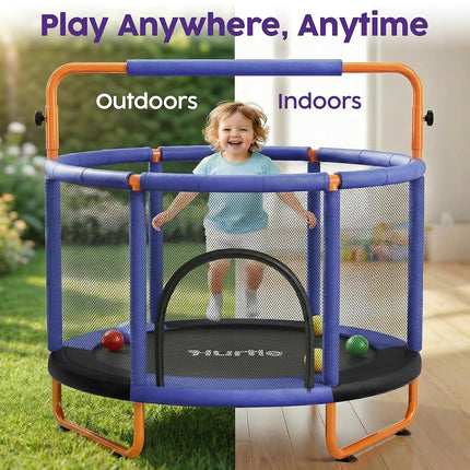 Hurtle Kids Trampoline 55 Inch with Enclosure Indoor Outdoor – Toddler Trampoline with Swing, Gymnastic Rings, Boxing Bag, Adjustable Bar 54kg Capacity for Age 3+