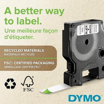 DYMO Authentic D1 Labels | White Print on Clear Tape | 12 mm x 7 m | Self-Adhesive Labels for LabelManager Label Makers | Made in Europe