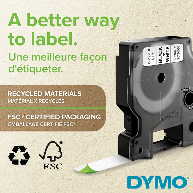 DYMO Authentic D1 Labels | Black Print on White | 12mm x 7m | Self-Adhesive Labels for LabelManager Label Printers | 4 Count