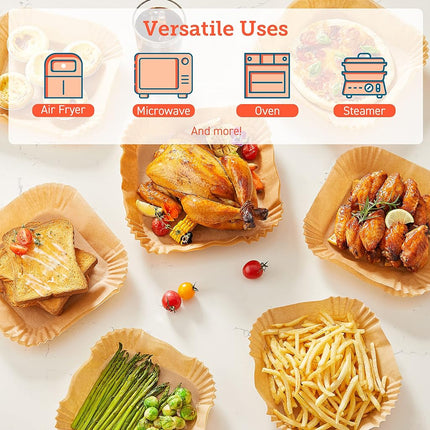 COSORI Air Fryer Liners, 100 PCS Square Disposable Paper Liners, Non-Stick Silicone Oil Coating, Little to No Cleaning, 7.9" Unbleached Food Grade, Resistant to 465�F, Thickened Not Easy to Break