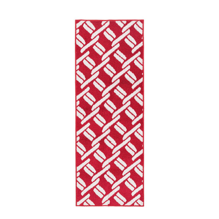 Nautica – Tapis de Couloir Tufté | Motif Chaîne Baize | Décoration Moderne | Antidérapant | Lavable en Machine | Tapis pour Entrée & Couloir | Mesure 66 cm x 244 cm | Rouge et Blanc