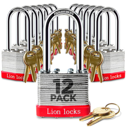 Lion Locks 12 Keyed Alike Padlocks with 2" Long Sh