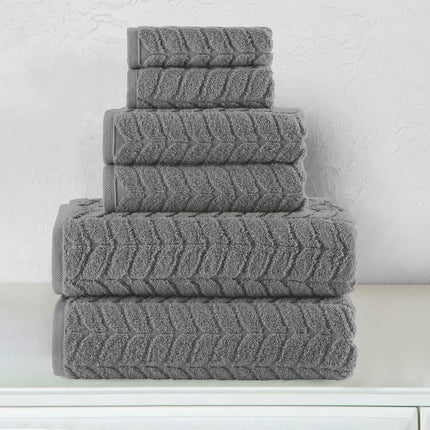 Elegant Comfort Luxury 6-Piece 100% Turkish Cotton Jacquard Braided Textured Premium Hotel Quality Towel Set� Soft and Absorbent, Includes 2 Bath Towels, 2 Hand Towels and 2 Washcloths, Gray