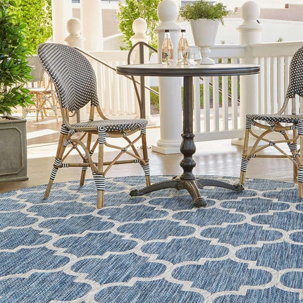 Unique Loom Outdoor Trellis Collection Area Rug - Trellis (Round 3' 3" x 3' 3", Navy Blue/Ivory)