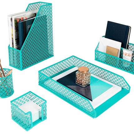BLU MONACO | Dark Teal Desk Organizer Set | 5 Piec