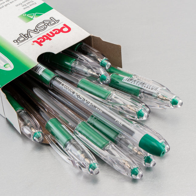 Bolígrafo Pentel R.S.V.P., punta fina de 0,7 mm, tinta verde, caja de 12 (BK90-D)
