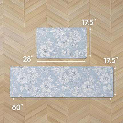 Laura Ashley - Tapis de cuisine anti-fatigue, motif floral iris, résistant aux taches, à l'eau et à la décoloration, soulage la cuisine et la station debout, dos antidérapant, ensemble de 2 pièces : 44,5 cm x 152,4 cm / 44,5 cm x 71,1 cm, iris bleu clair