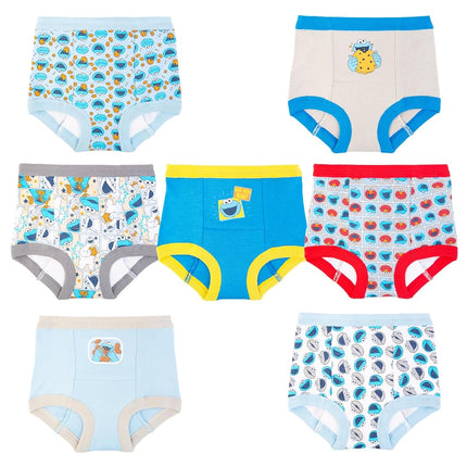 Pantalones de entrenamiento para bebés unisex de Barrio Sésamo con Elmo, Cookie Monster y Big Bird Incluye pegatinas y tabla de éxito Tallas 18m, 2t, 3t, 4t, paquete de 7 Pantalón de entrenamiento_Cookie Monster, 2T