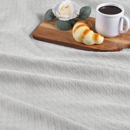 Superior Diamond Weave Blanket, 100% Cotton Cover for Home, Couch, Bed, Soft, Warm Blankets, Boho Aesthetic, Comfy, Cozy, and Cute Covers, Decorative Bedding Essentials, Twin, Platinum