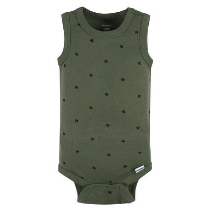 Gerber Baby Boys Multi-Pack Sleeveless Onesies Bodysuit, Green Stars, 12 Months