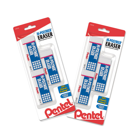 Pentel Hi-Polymer Block Eraser, Large, White 6 pac