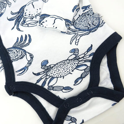 Bodys de manga larga de algodón orgánico con broches laterales de HonestyBaby (paquete de 3), cangrejos azul marino, 0-3 meses