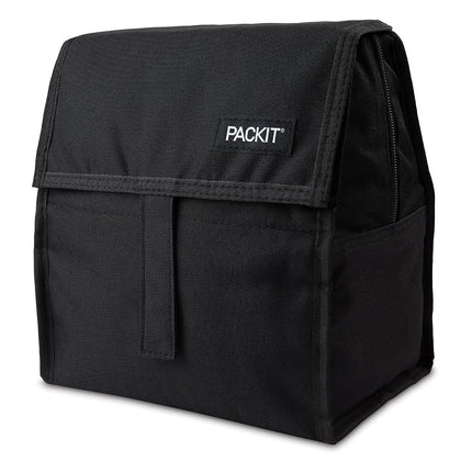 PACKIT Freezable Insulated Lunch Bag - Foldable and Reusable Design with Built-in EcoFreeze Gel Technology | Keeps Contents Cool for Up to 10 Hours | Zip Closure, Leak-Proof, BPA-Free | Black