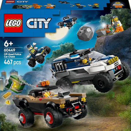 LEGO City Off-Road Police Car Chase Toy with 2 Trucks, a Quadbike, Drone, an Opening Safe and 2 Minifigures - Police Toys for 6+ Year Old Boys & Girls - 60449