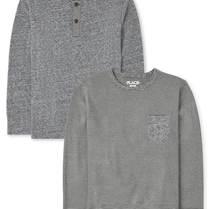 The Children's Place Boys Long Sleeve Fashion Top Multipacks, Grey/Tidal, Large