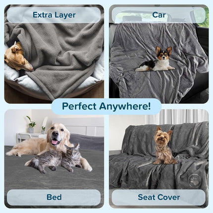 PETMAKER Waterproof Pet Blanket - 30x40-Inch Reversible Sherpa Fleece Throw Protects Couches, Cars, and Beds from Spills, Stains, and Fur (Gray)