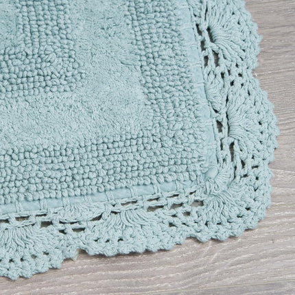 Laura Ashley Crochet Cotton 17x24/21x34 in. 2-Piece Bath Rug Set, Aqua