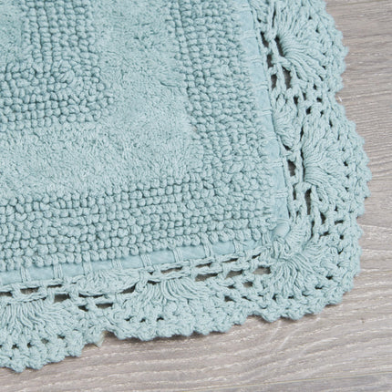 Juego de 2 alfombras de baño de ganchillo de algodón de Laura Ashley de 43x61/53x86 cm, Aqua