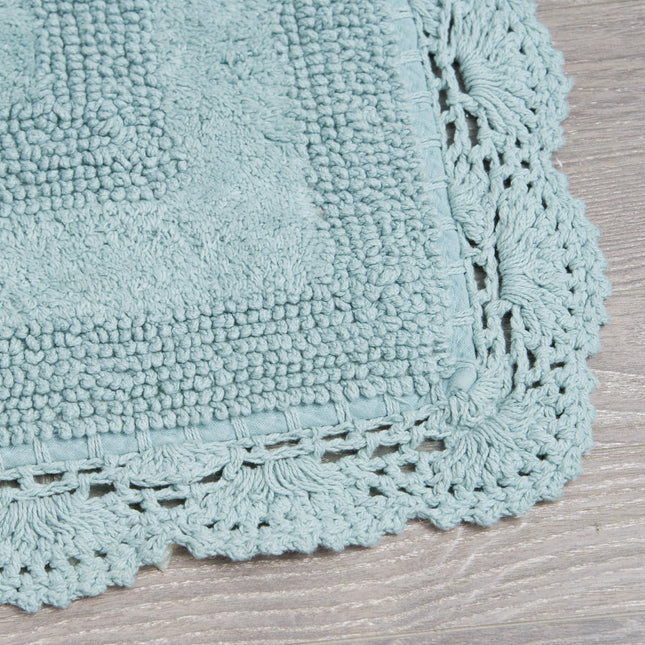 Laura Ashley Crochet Cotton 24x40 Bath Rug, Aqua