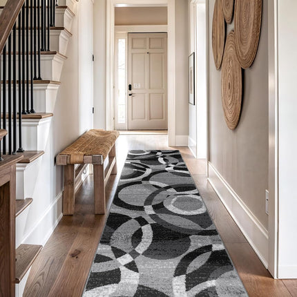 (0.6m x 2.1m, Gray) - Rugshop Contemporary Modern Circles Area Rug Abstract Runner, 0.6m x 2.1m, Grey